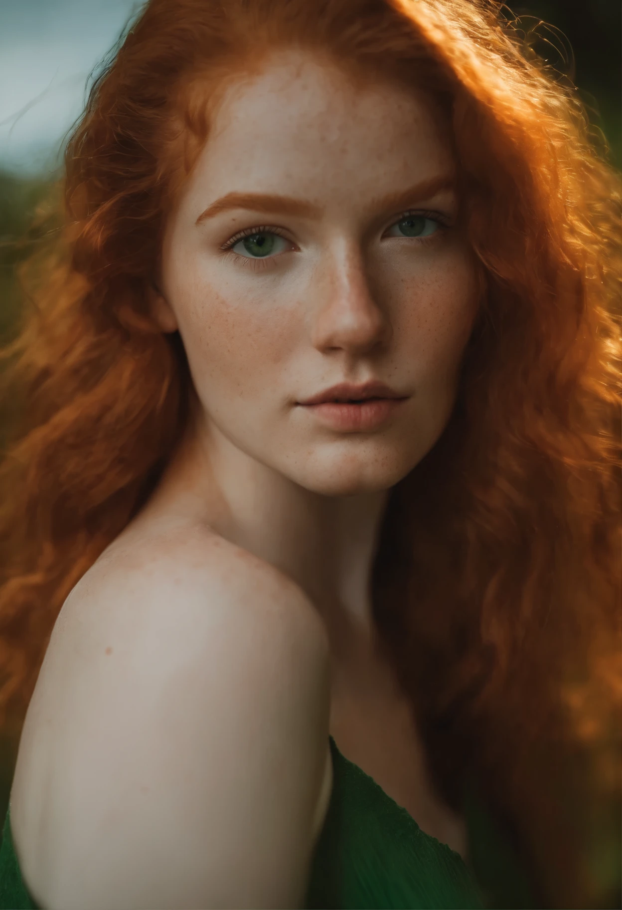 A beautiful ginger girl with freckles, 18 yearold, sexy and thicc, Green eyes, Big breasts, Big butt, sweaty, shiny, lewd face, Nude, bathroom, Sexy, Milky