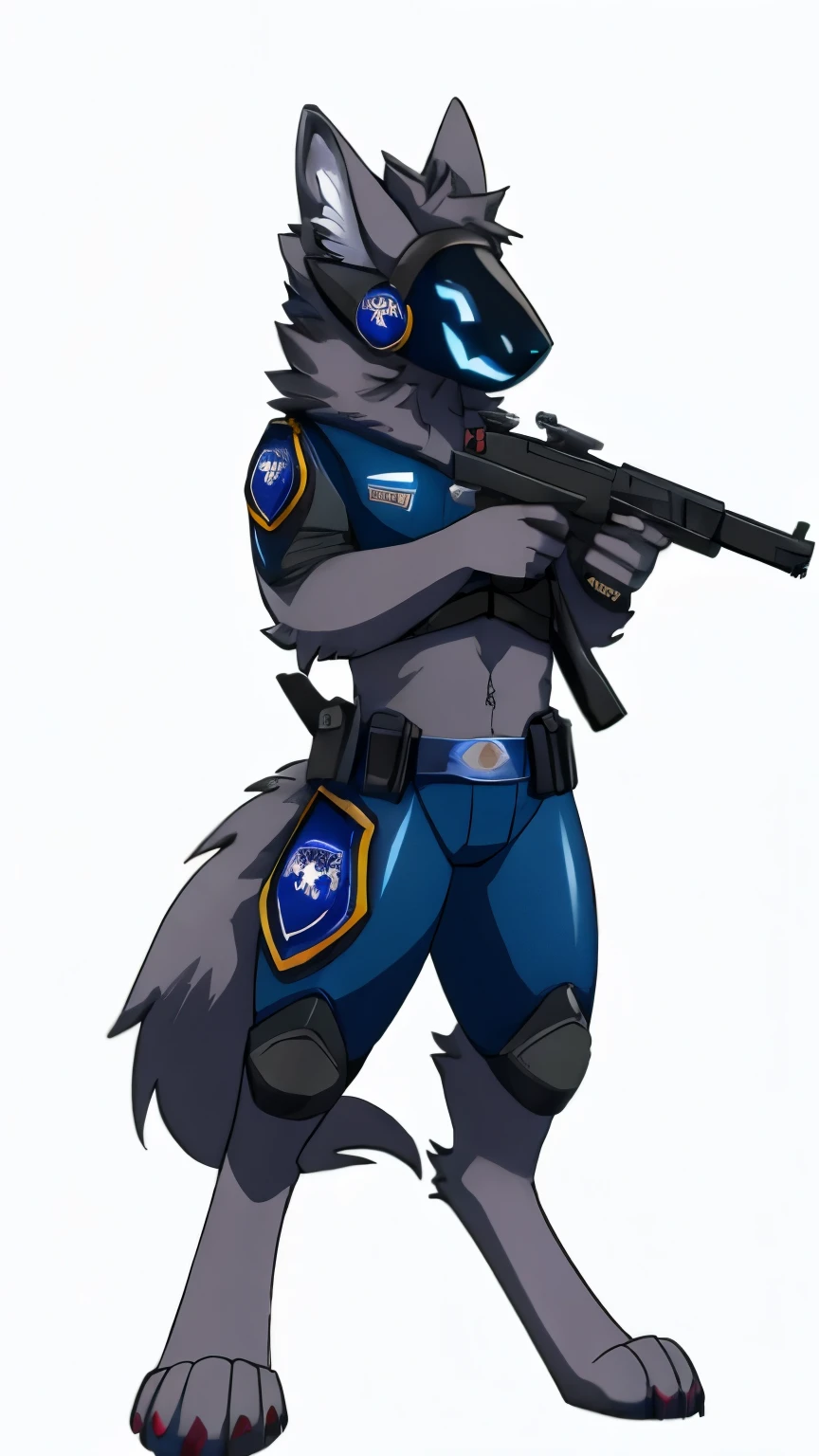 furry, protogen, police, furry police, furry sheriff, future, The Gun of the Future, gun holding pose, dark background