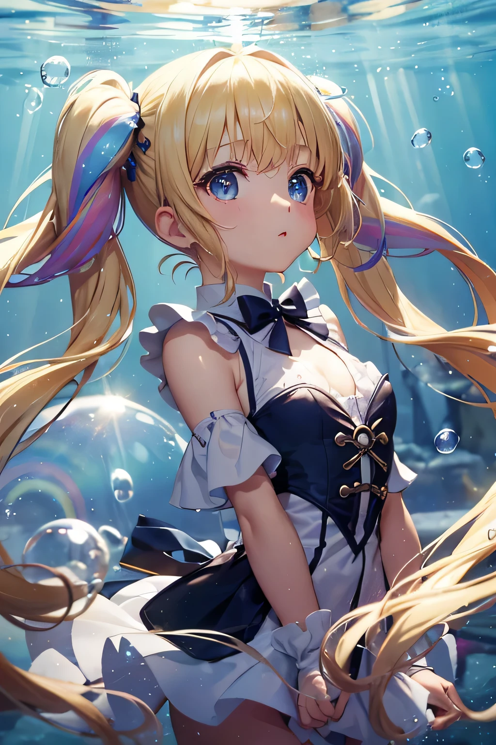 Anime girl with long blonde hair and blue eyes in a dress - SeaArt AI