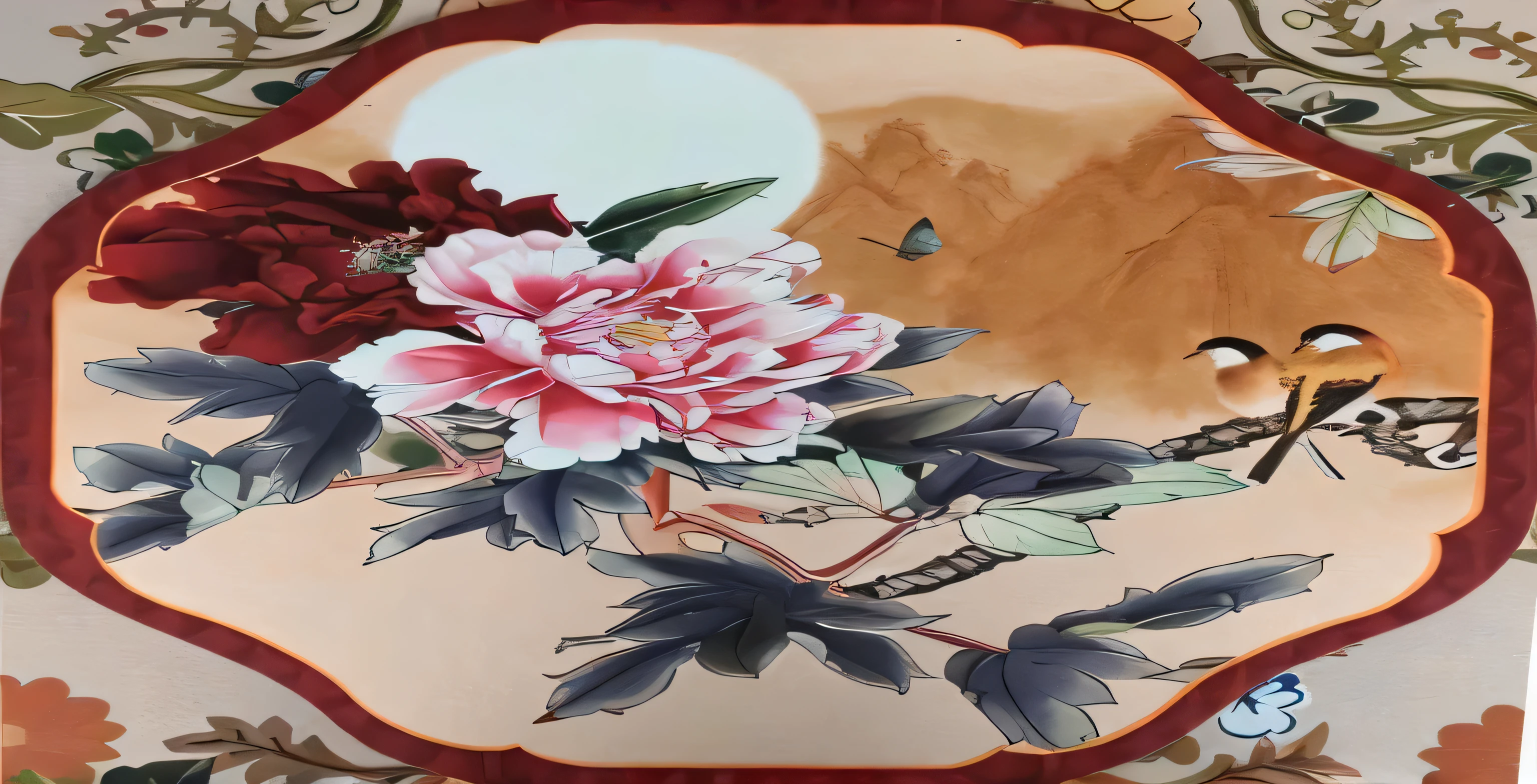 there a picture of a painting of a bird and flowers, inspired by Yun Shouping, chinese style painting, traditional chinese art, chinese painting style, traditional chinese painting, traditional chinese ink painting, traditional chinese, chinese painting, ancient china art style, inspired by Xie Shichen, painting on silk, traditional painting, painted on silk, chinese ink painting, chinese style