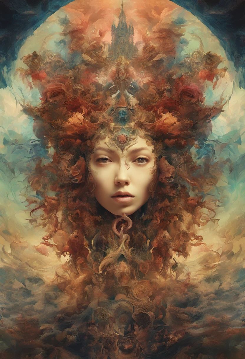 Inspired by detailed paintings by Yoshitaka Amano, Tumblr, trippy art, scary detailed art in color, Intricately gorgeous anime style, tsutomu nihei art, bastien yoshitaka amano, dreamy psychedelic anime, style of yoshitaka amano, Countless pairs of eyes, with black background, Gorgeous creature textures, dreamy psychedelic anime, style of yoshitaka amano, yoshitaka amano vibe, yoshitaka amano character design, This character has countless pairs of blood-colored eyes on his skull, Fangs full of fangs, (Bio mech:5), Holiness and terror coexist, s girl, Gothic gloomy, White color hair, Mad eyes, Bloodshot eyes, crazy, Lonely, god light, speed-line, hyper HD, Masterpiece, High quality, Award-Awarded, Best quality, 16k
