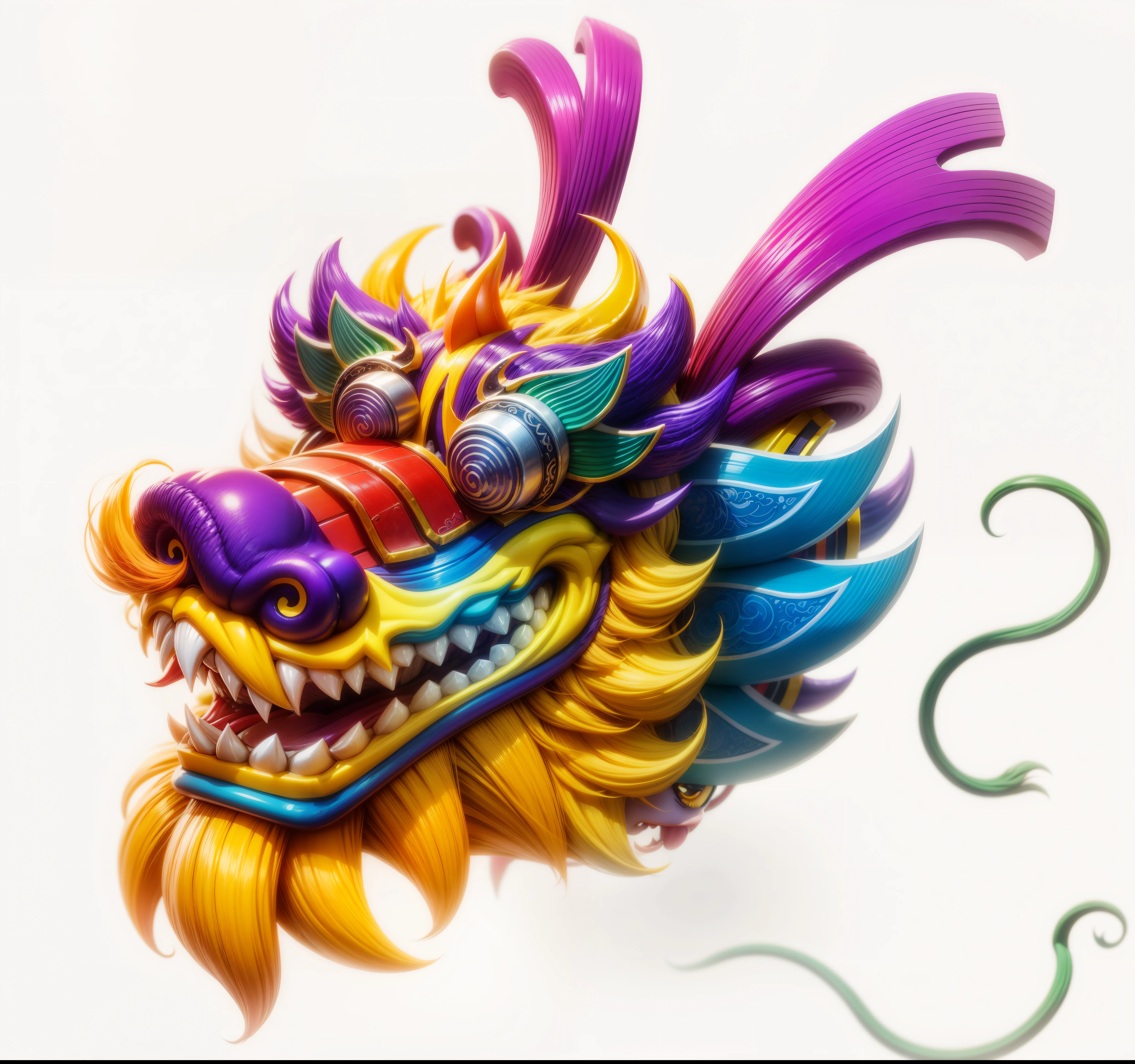 Chinese leaders,rich and colorful,white teeth,yellow beard,purple horn,purple nose,red tongue,Smile,Lovely,structured,8k