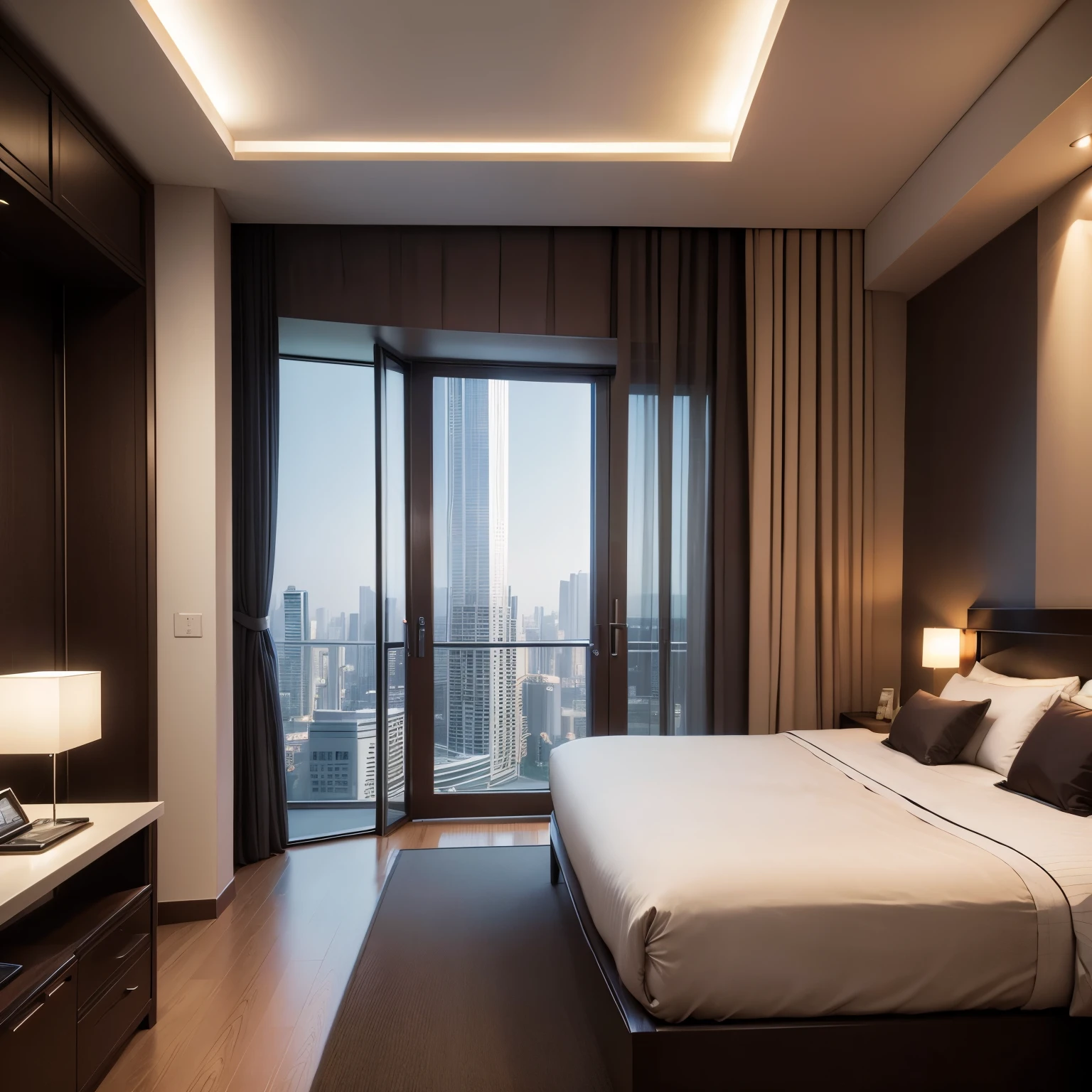 Skyscraper Hotel Rooms、of the highest quality、Ultra-high resolution、Gorgeous、Design of the near future