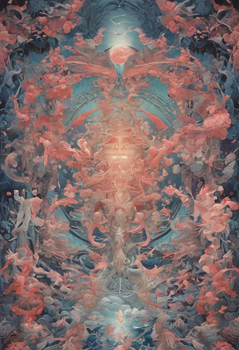 demons, maze of heaven by style of Guillermo del Toro, Adrian Donoghue, Alberto Seveso, Anna Dittmann, Arthur Rackham, Giger, centered,, highly detailed, extremely detailed, delicate detail, crisp quality, ultra realistic, hyperrealistic, award jenny saville, edward hopper, surrealism, dark art by james jean, takato yamamoto,