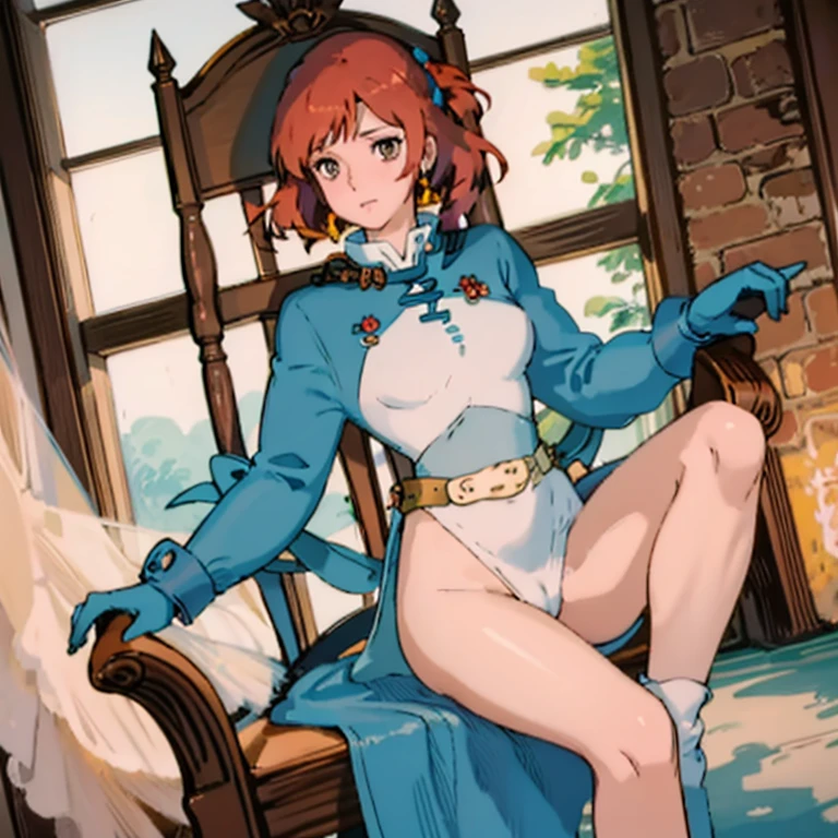 masterpiece, high quality, 1 girl,, (masterpiece:1.4), (best qual:1.4), (High resolution:1.4), 1 girl, redhead, brown eyes, Cumming face､Nausicaa, sit on a chair, No panties, high boot, colorful, whole body, ghibli style, software,  spread your legs and masturbate,Expand your vagina､expression of ecstasy､show your chest､show your chest､expose the inside of the vagina,Exposing the crotch､show the inside of the vagina,ejaculate into the vagina,massage the breasts