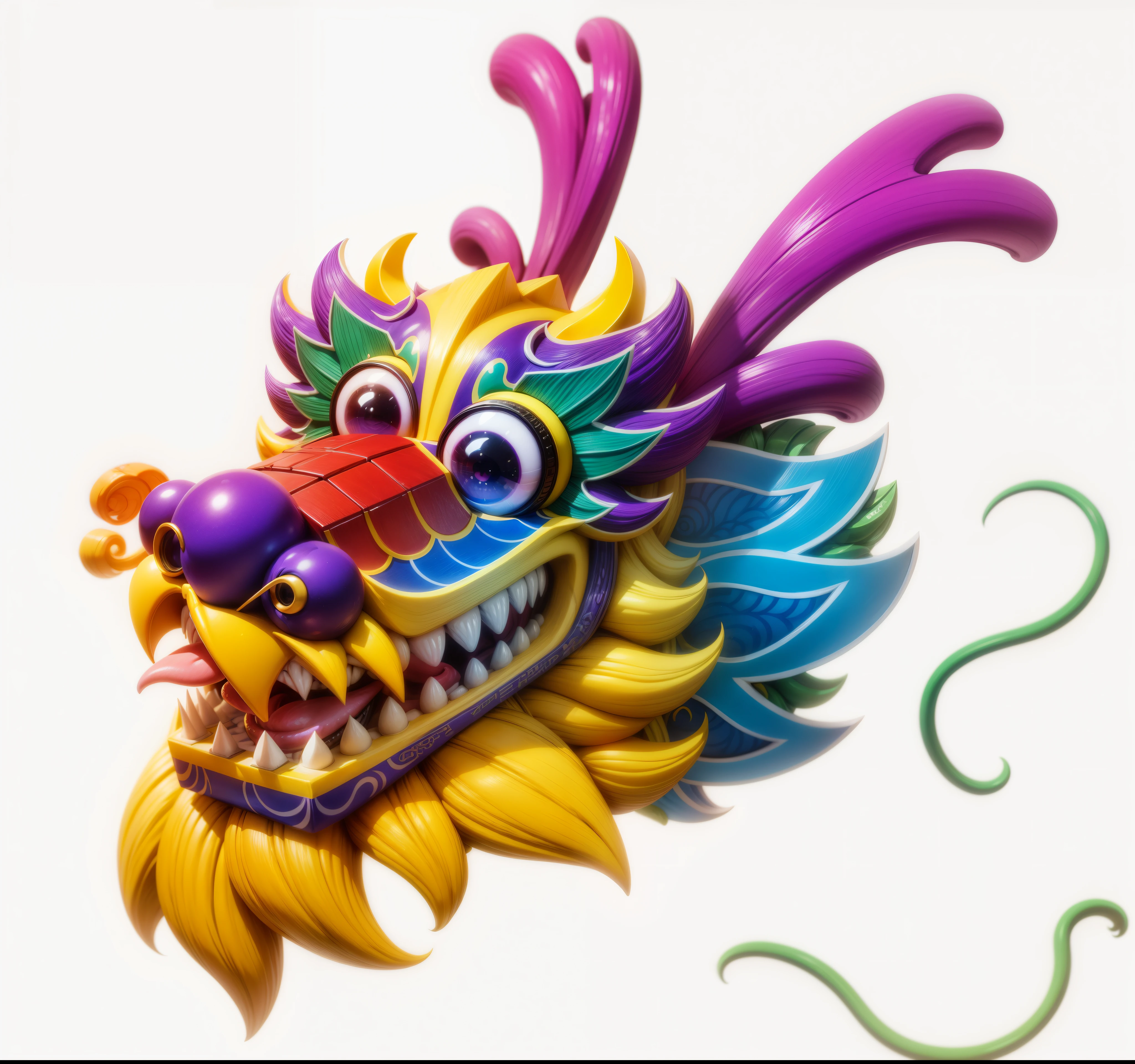 Art,Chinese leaders,Lovely,big eyes,rich and colorful,white teeth,yellow beard,purple horn,purple nose,red tongue,Smile,Lovely,exaggerate,structured,8K three-dimensional sense,mellow