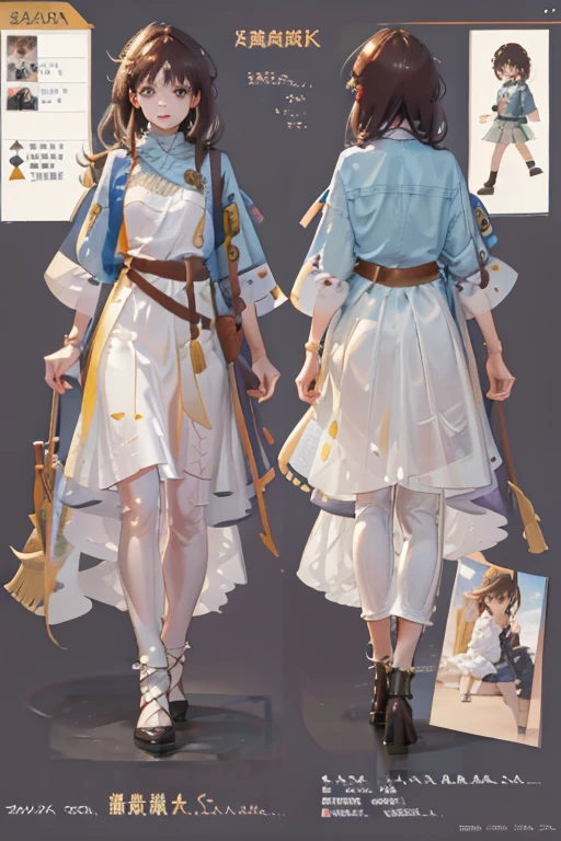 Militariru, Sun Ray, summer, Brown hair, Detailed, Masterpiece, LinkArt, reference sheet, Multiple views, reference sheet, Type sheet,