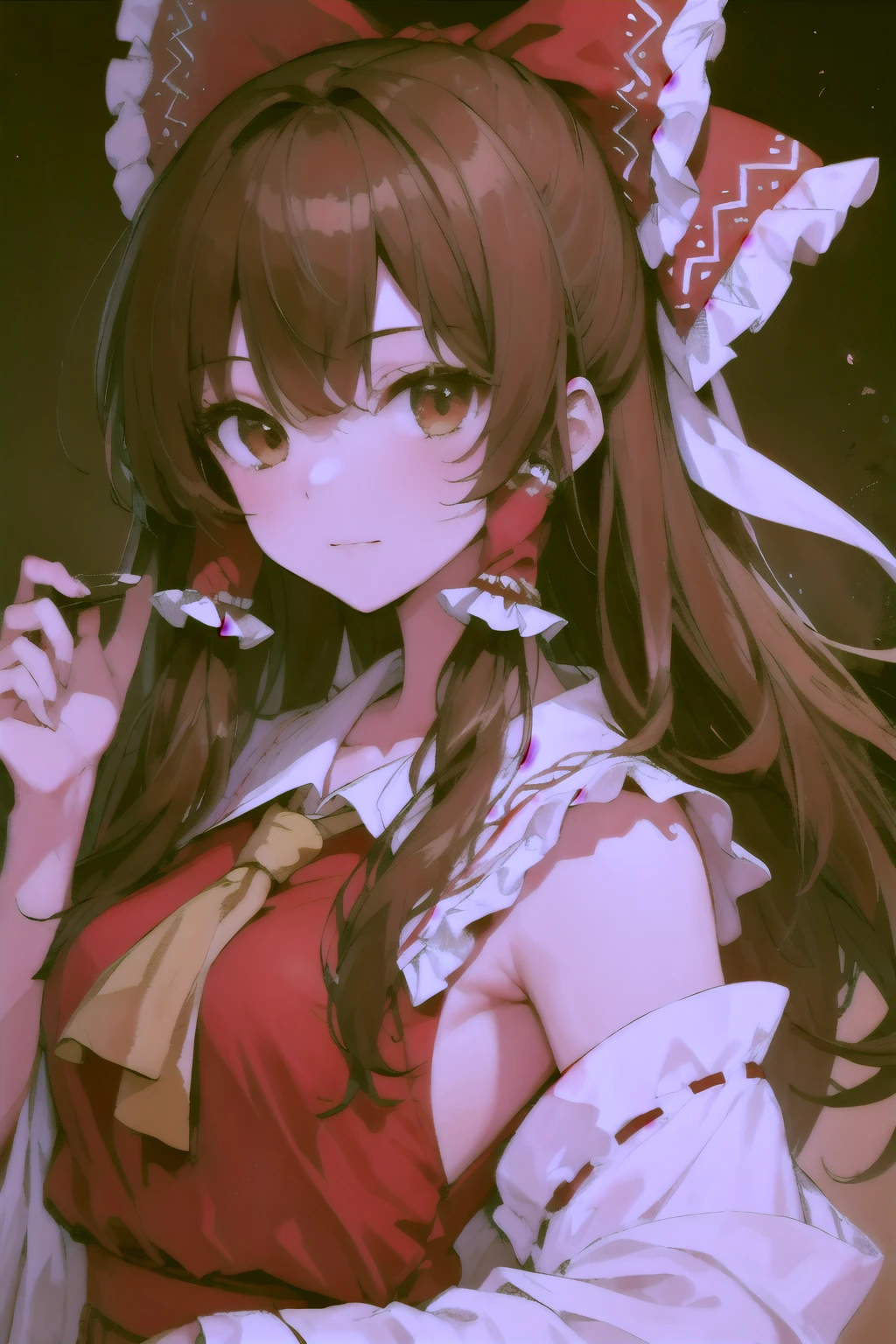 detailed background, masterpiece, best quality, 1girl, hakurei reimu, brown hair, hair tubes, hair ribbon, brown eyes, touhou project,