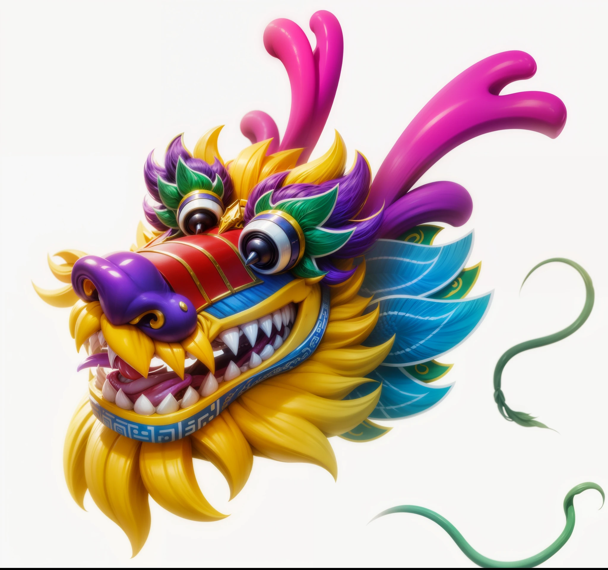 art,Chinese leader,colorful,white teeth,yellow beard,purple horn,purple nose,red tongue,Smile,cute,Structured,8K