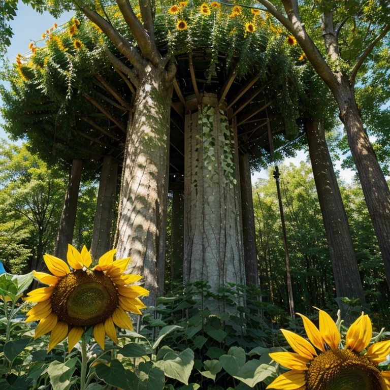 The colorful sunflowers、dancing little butterfly、Beautiful scenery such as towering giant trees are fleeting.,A strange and ever-changing world