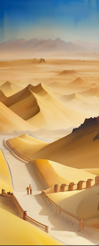 (masterpiece,high quality,Highest quality),Chinese classical culture and art,watercolor smudge,Dunhuang style,Xizhou,desert landscape art,