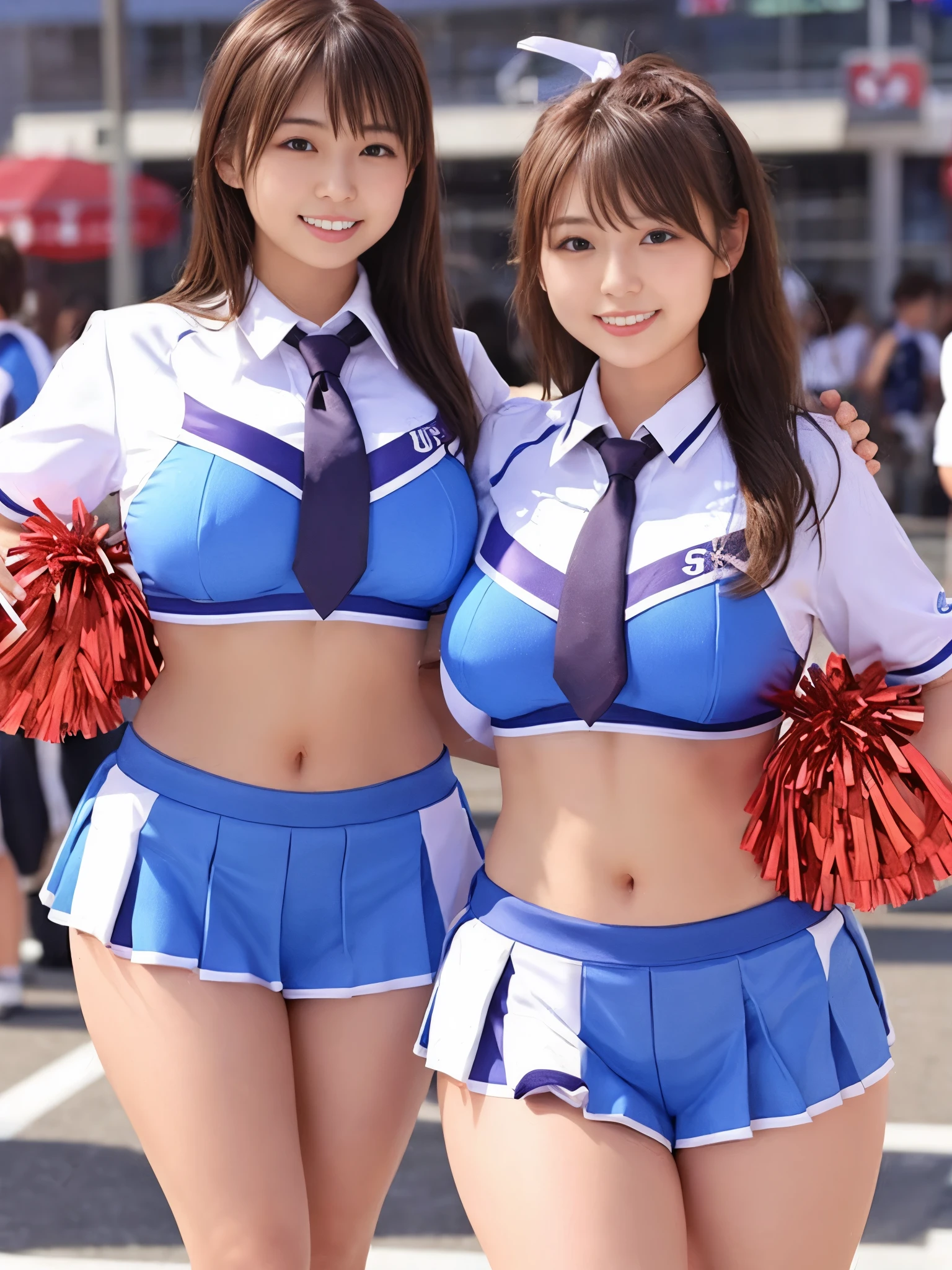 japanese girl、girl in her 20s、perfect body shape、Transparency、big breasts、Cheerleader Uniforms、Gravure idol pose、big breasts、shiny thighs