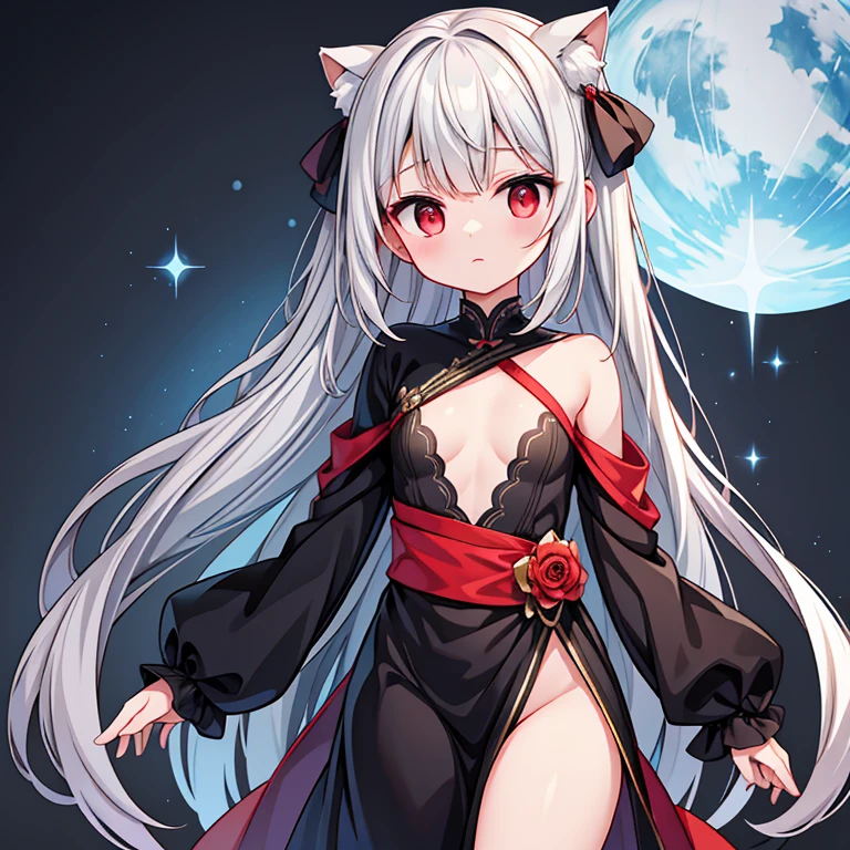 highest quality, perfect body, Delicate facial details, facial details, whole body, arm details,leg details,one human girl, alone, red eyes, droopy eyes, gray hair, straight hairstyle, pretty girl, black robe,expressionless