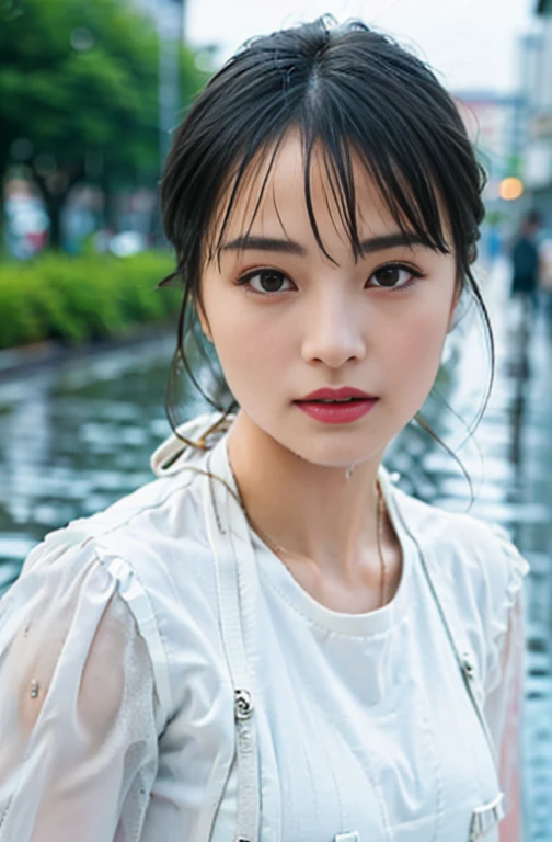 ((highest quality, 8k, masterpiece: 1.3)), sharp: 1.2, perfect body beauty: 1.4, slim abs: 1.2, (((layered hairstyles, Icrobikini, (rain, Street style: 1.2), Wet: 1.5, Highly detailed face and skin texture, fine eyes, double eyelid, Looking at the camera