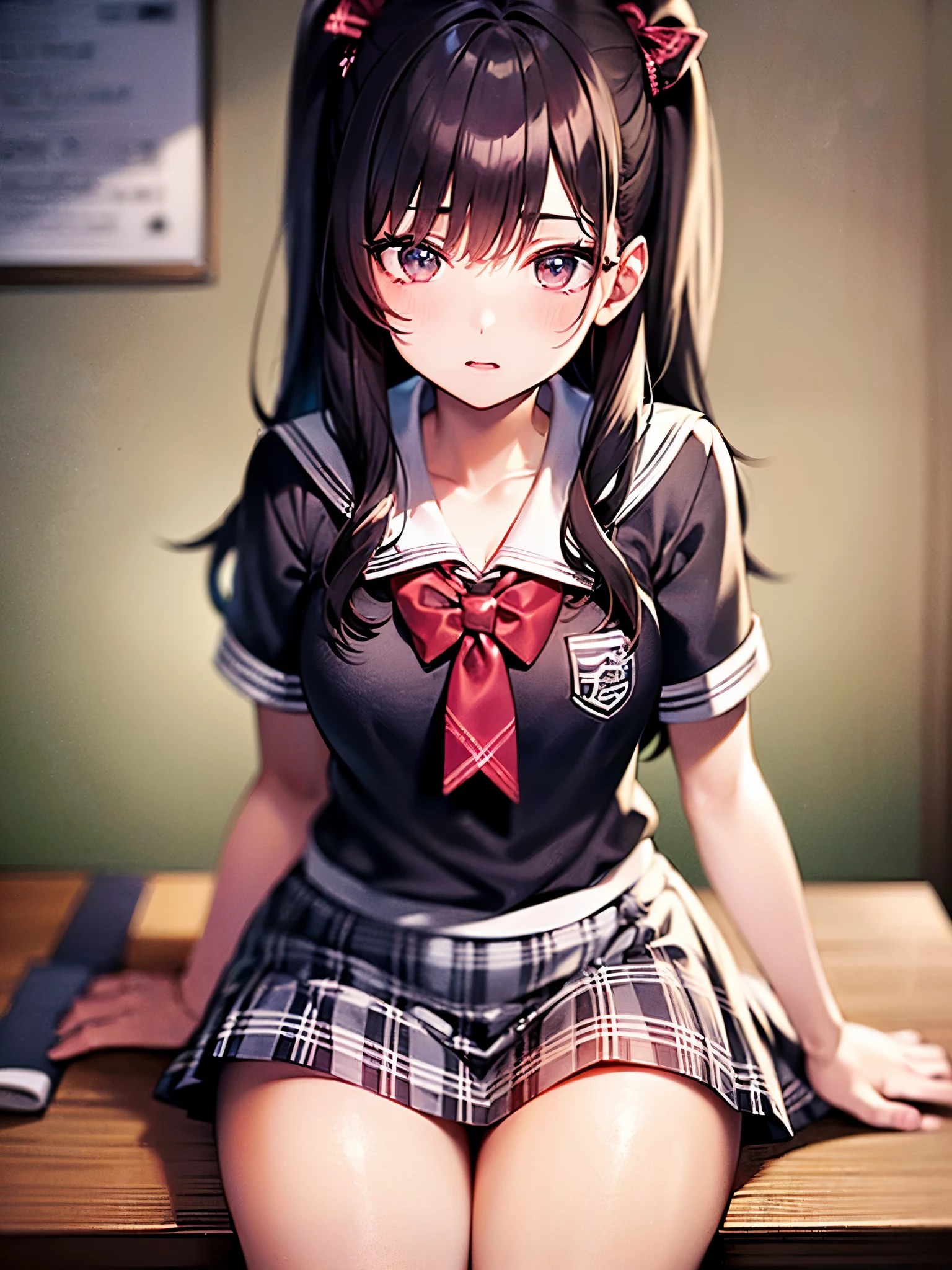 ((top quality)),(ultra high resolution),(Super detailed),(detailed description),((best CG)),(finest works of art),super precision art,amazing art of depiction,(Art with precise depiction in every detail:1.5), (1 girl:1.6),sailor suit:1.6,cute:1.7, (sit at the desk:1.6), blackboard:1.5