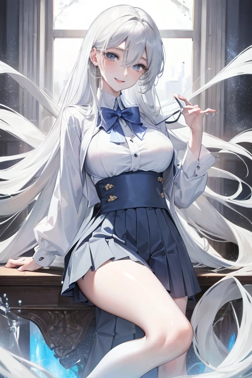 (tmasterpiece:1.05), (Best quality:1.05),1 plump girl,schools_校服, (((white  panties))), a dark blue skirt, Floating skirts,Lace edges_the good, Lace edges_pantiess, Wet panties, beautiful hand, a good hand, ((Detail panties)),