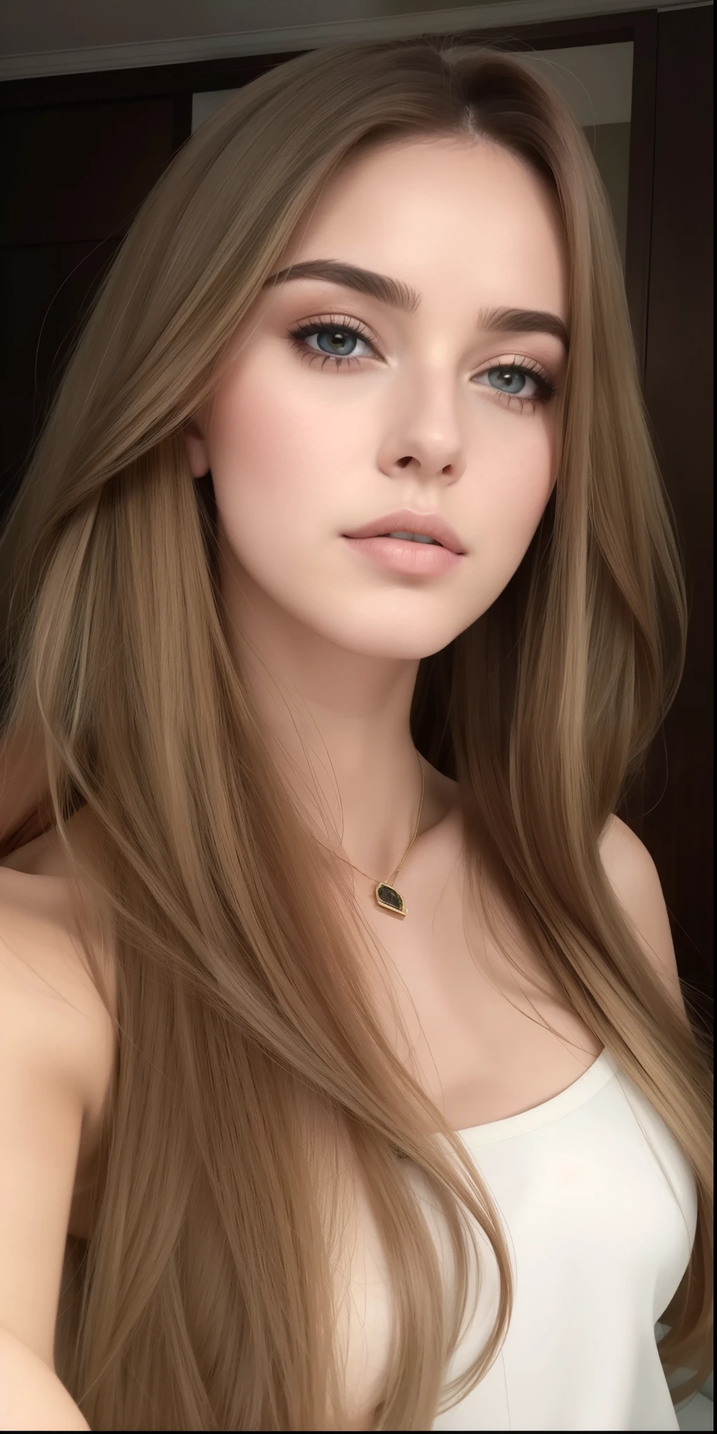 um close de uma mulher com longos cabelos castanhos e uma blusa branca, dilraba dilmurat, video tiktok, soft and flawless pale skin, 🤤 retrato de menina, rosto perfeito ), ela tem um rosto fofo, rosto extremamente lindo, Kailee Mandel, garota persa de pele clara, modelo do instagram, rosto sexy, natural soft pale skin, 🐿🍸🍋