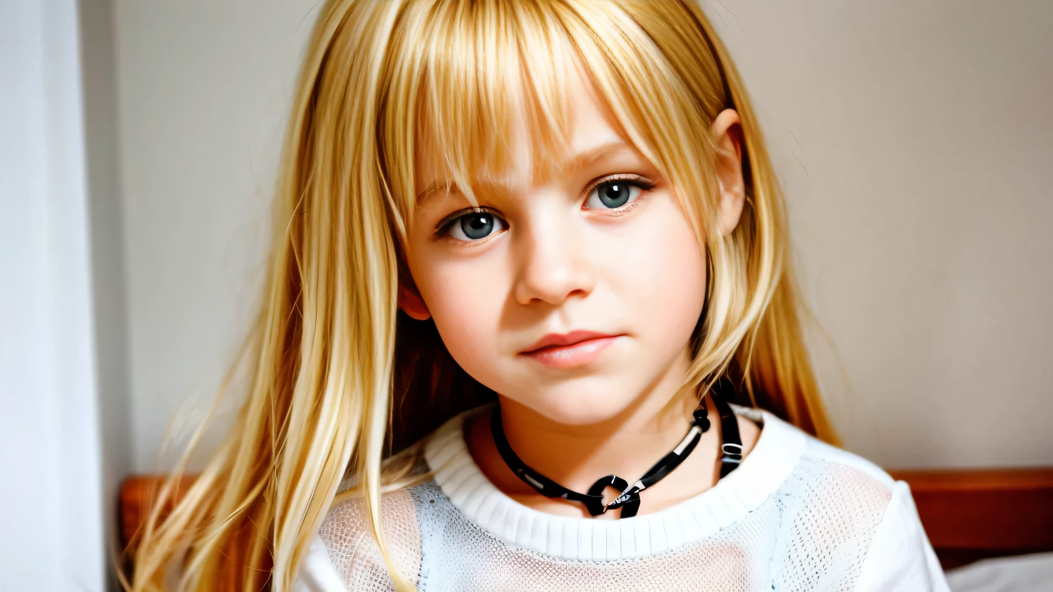 3 girls 10 years old Russian child with long hair BLONDE WITH RED LEATHER JACKET, PORTRAIT , CORRENTES, MUITAS CORRENTES, CORRENTES VERMELHAS, CHAINS.