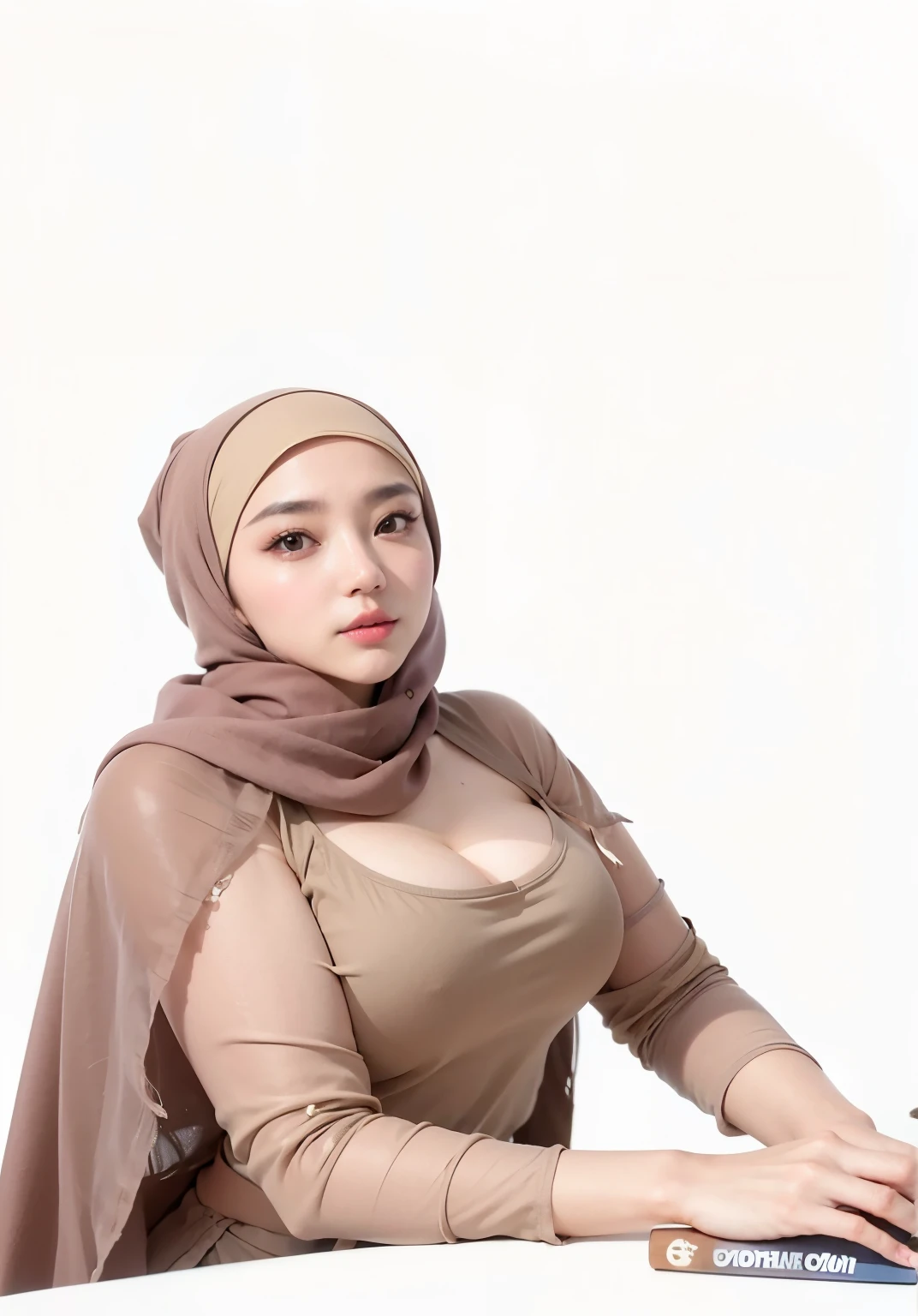 arafed woman in a tan top and a tan scarf, korean woman, an asian woman, large breasts size, sie boob, beautiful south korean woman, beautiful oriental woman, asian woman, korean girl, malaysian, hijab, beautiful asian girl, busty, lovely woman, beautiful young korean woman, gorgeous young korean woman, beautiful asian woman, asian girl
