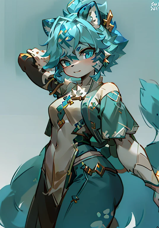 olhos com brilho, in a panoramic view, foco do personagem solo, peluda, Loba feminina peluda, Pelo azul-branco para mulher , olhos de cor azul, cabelos azuis(O longo),Sem roupas e sem corpo pantare,Estilo jovem,altura de um metro sete,bonita , There is a tail,
