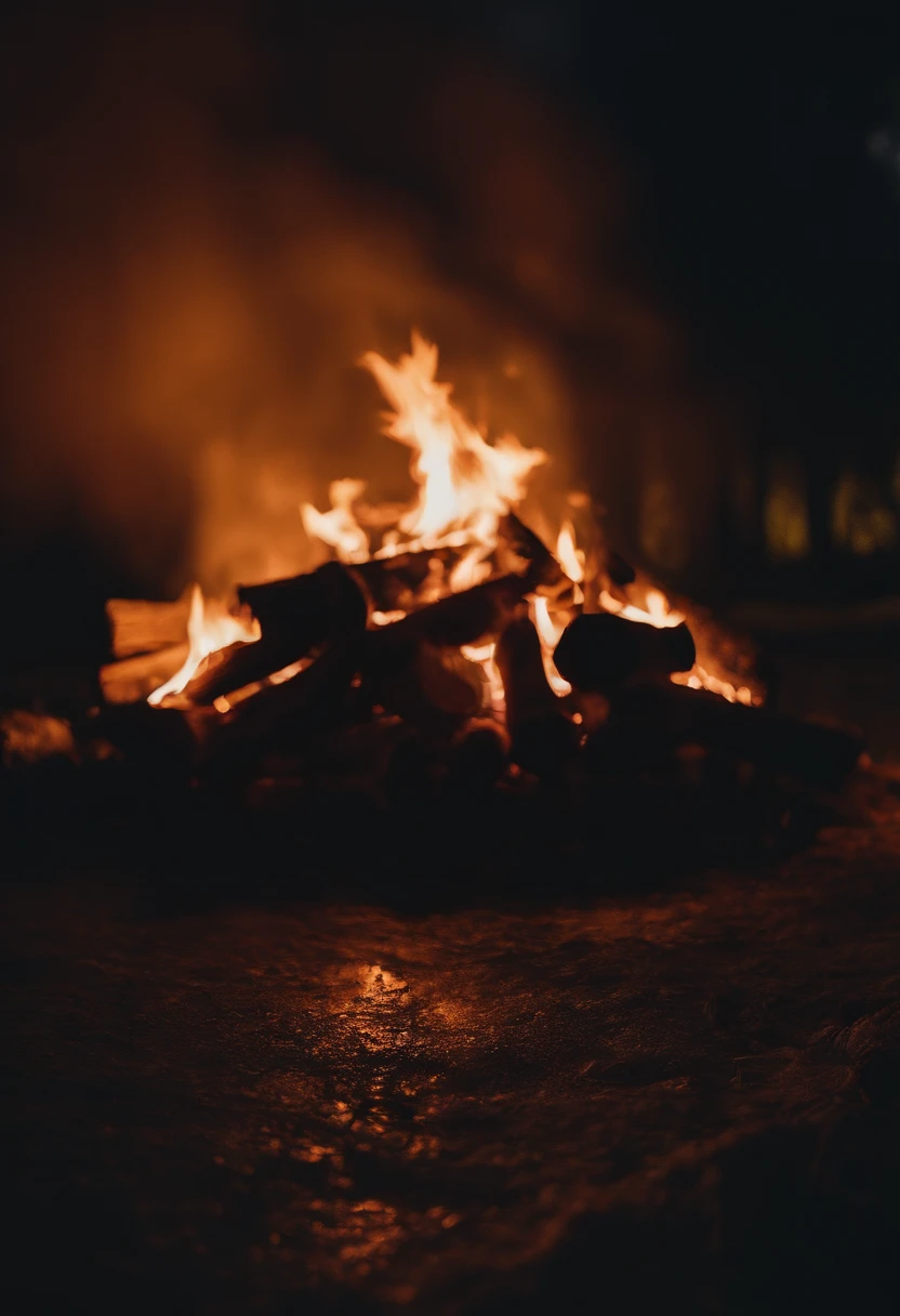 a night sky shot with a bonfire in the foreground, allowing the glowing embers and flames to illuminate the surroundings and create a captivating atmosphere