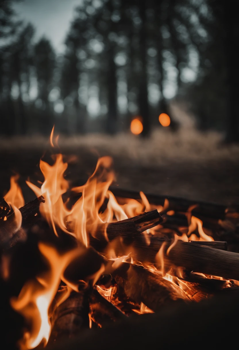 an abstract shot of the patterns and shapes created by the flames in a bonfire, experimenting with different angles and exposures to create a visually stunning and captivating image