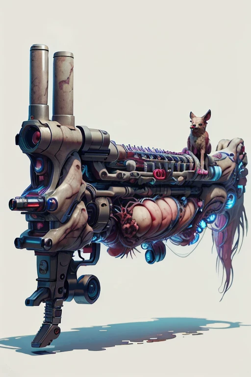 An Hybrid fusion of a dog and acannon,biopunk gun