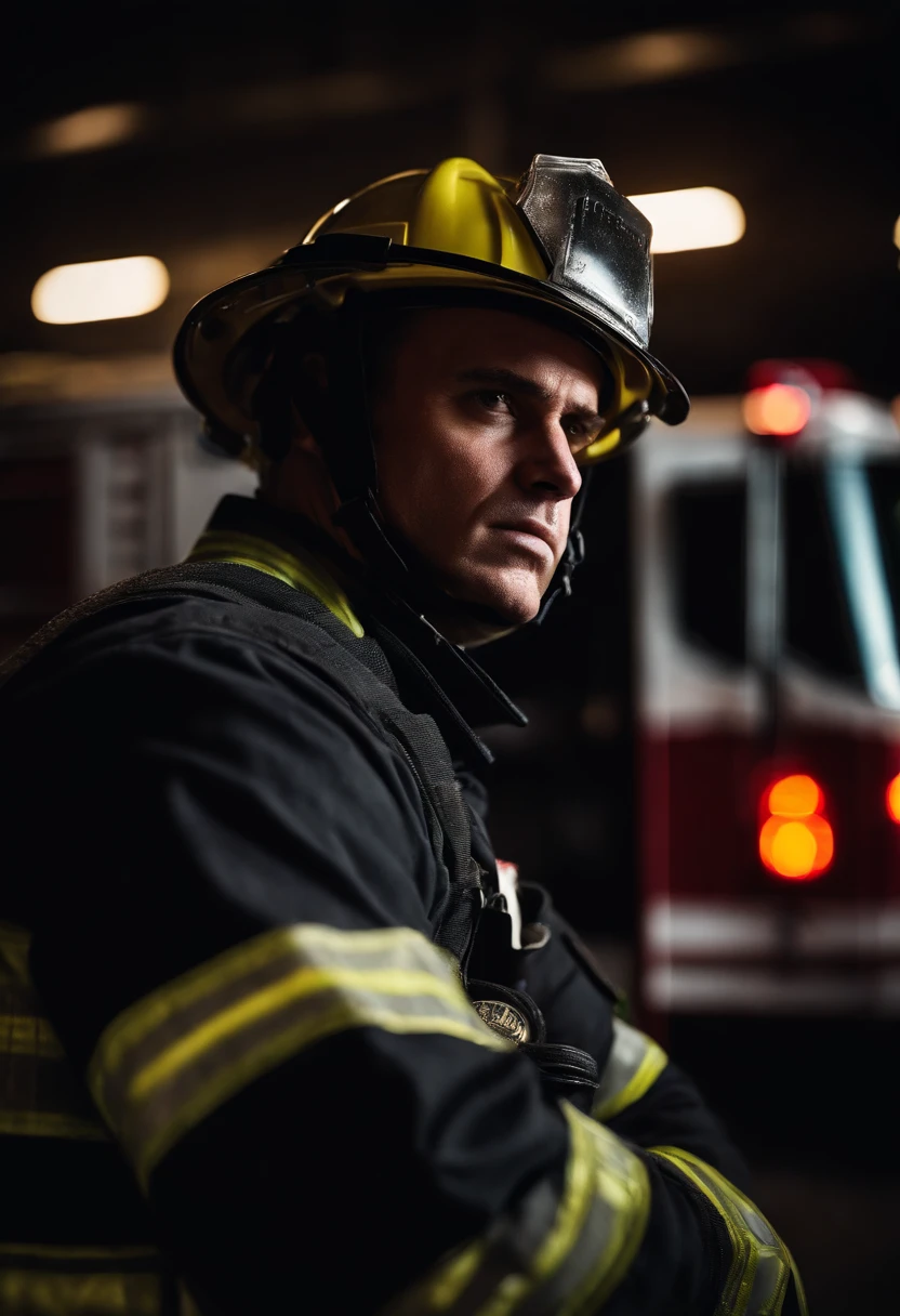a close-up shot of a firefighter’s crossed arms, emphasizing the strength and determination in their stance