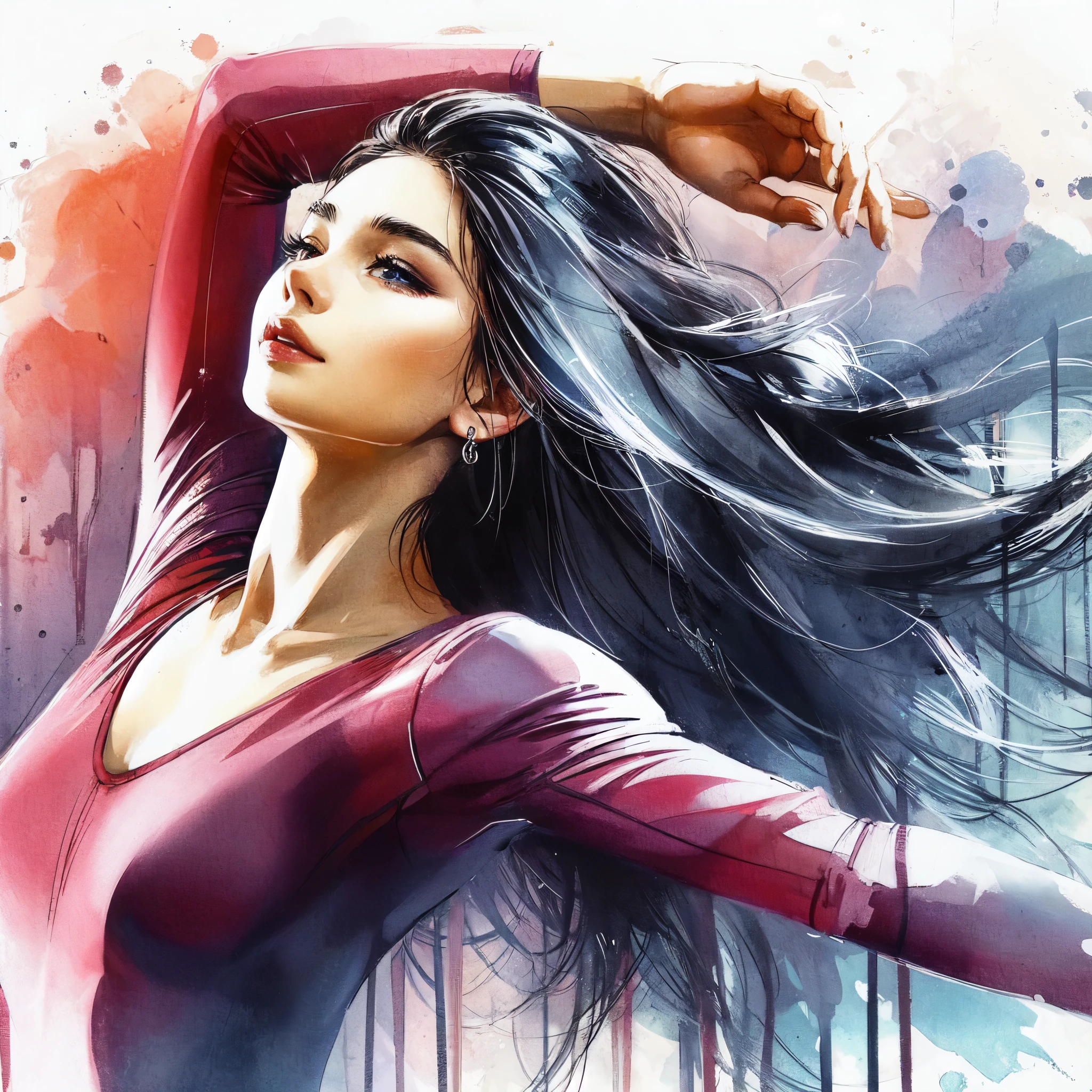 high quality,hd,16k,1girl,female gymnastics athlete,cute face, large breasts, slender body, delicate body, sweat,light clothing, in gymnastics venue,focus girl,detailed beautiful face,detailed clothes,beautiful eyes,pretty smile,dynamic angle