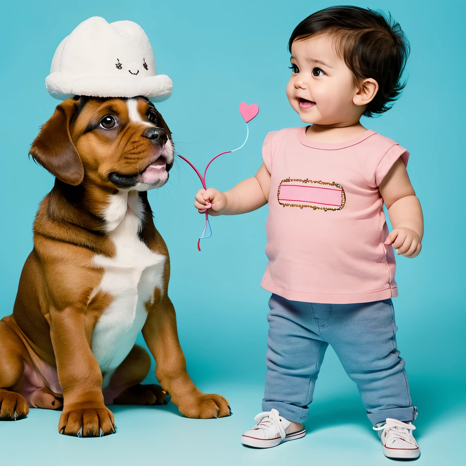 I want a cartoon of a puppy and a human baby