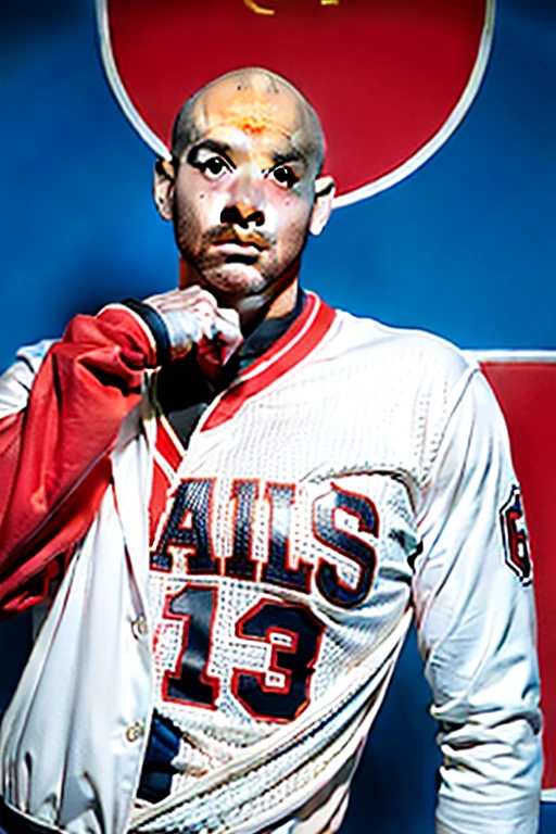 homem pardo, meio magro, careca, uniforme chicago bulls