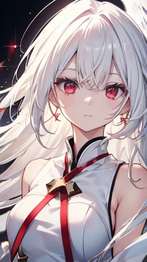 Angel Red eyes White hair White dress Golden collar