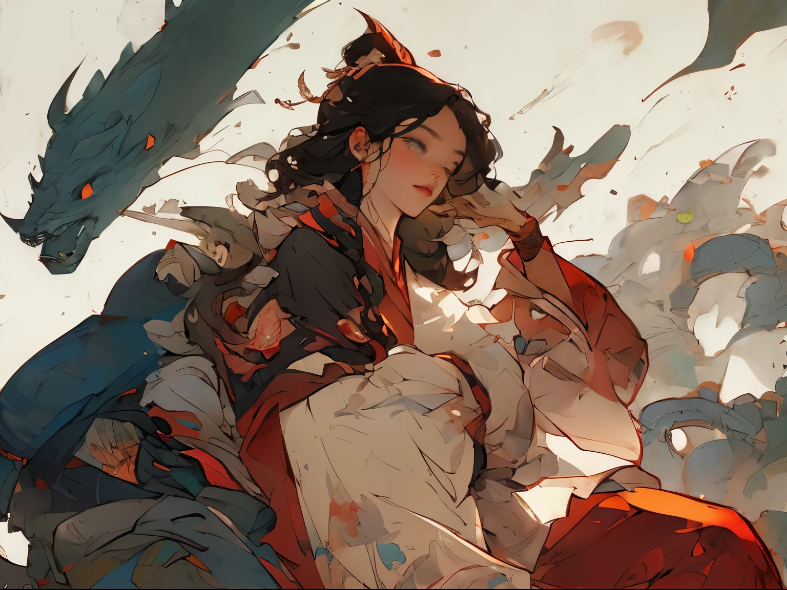 Anime girl with a dragon on her shoulder and a backpack - SeaArt AI