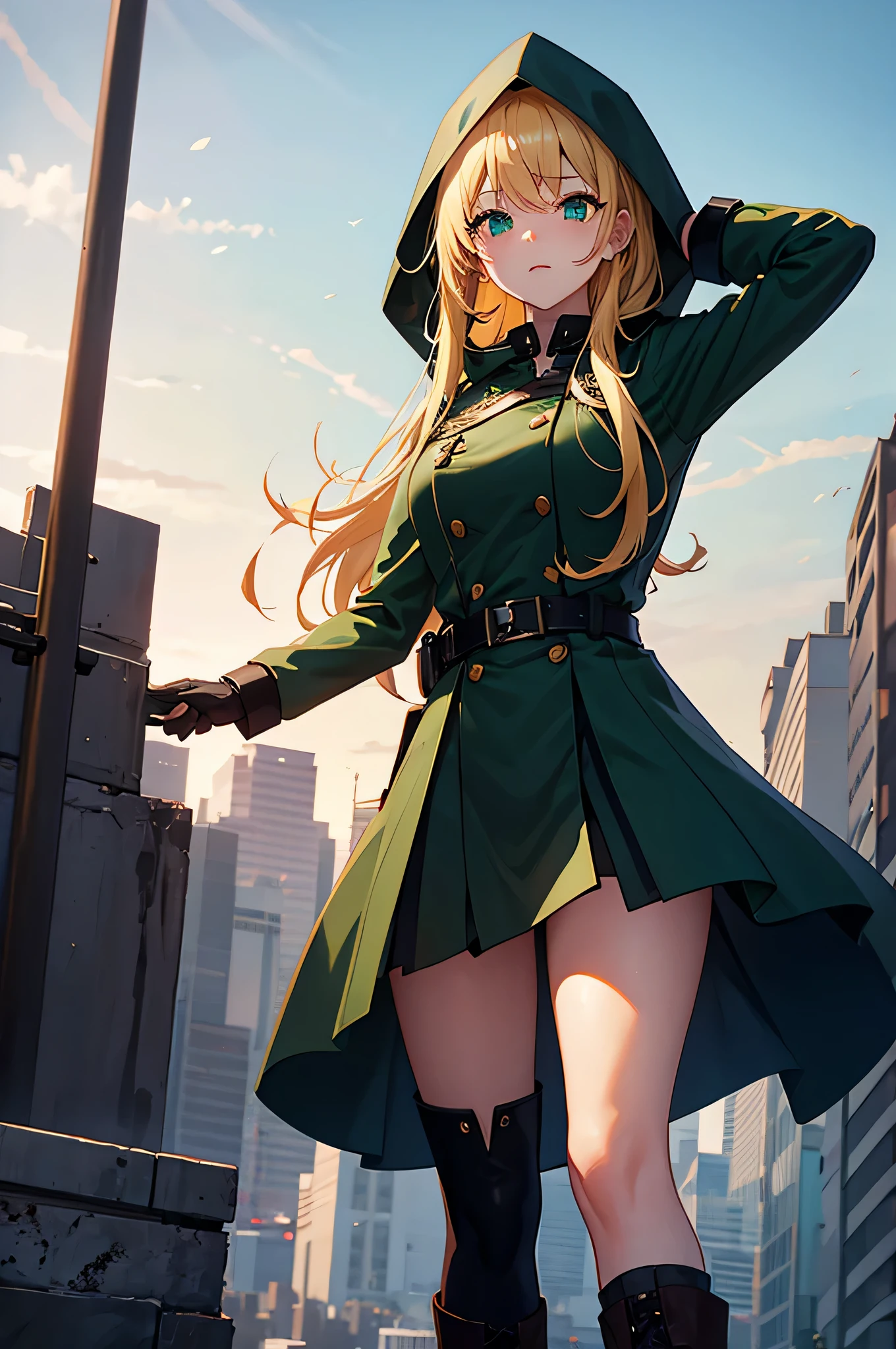 best quality, 1girl, highres, px4storm \(winter\),
red sweater, green apron, blonde hair, green eyes, 
masterpiece, absurdres, colorful, bright colors, sharp lines,
<lora:LohaOnonoimokoStyle_v10:0.6>, <lora:px4storm:0.4>