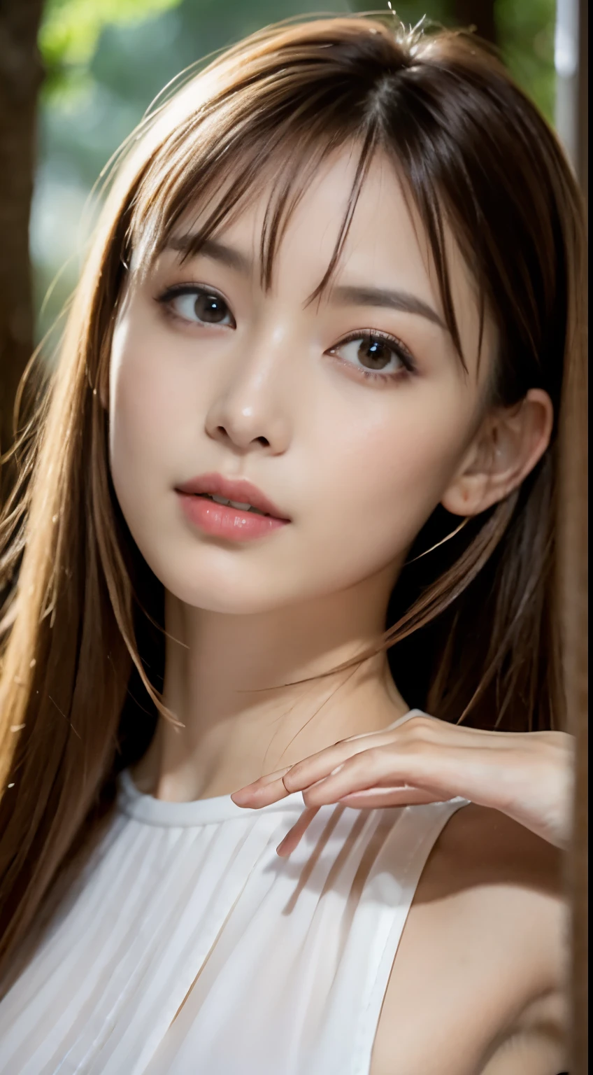 best quality, face focus, soft light, ultra high res, (photorealistic:1.4), RAW photo,
1japanese girl, solo, cute, (pupil, lights in the eyes),  detailed beautiful face, (small chest),(high resolution detail of human skin texture),
(long hair),
indoor,
Damask Shirt Dress,
(portrait)