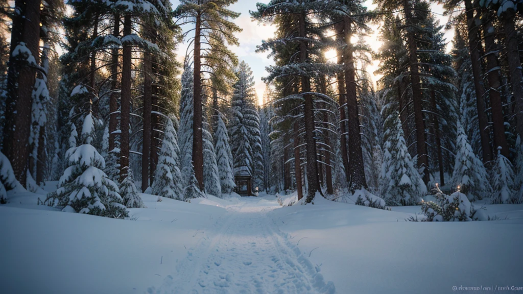 Masterpiece, best quality, high quality, highly detailed CG unity 8k wallpaper, coniferous forest, silence, towering conifers covering the forest floor, severe cold climate, serene beauty, snow, winter, mild summer, breeze, Conifers, branches, bokeh, depth of field, HDR, bloom, chromatic aberration, photorealistic, extremely detailed, popular on artstation, popular on CGsociety, complex, high detail, dramatic, art midway