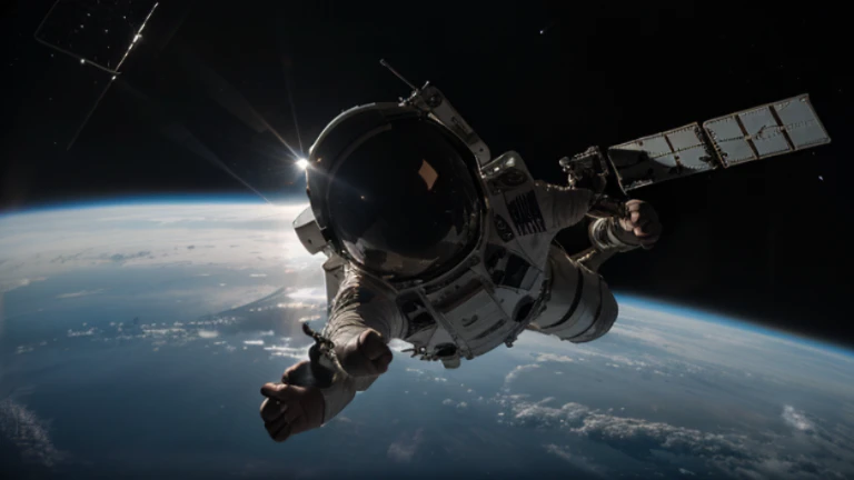Asteroid hit an astronaut In space near the iss, earth in the background, cinematic, portrait photography, extremely Realistic