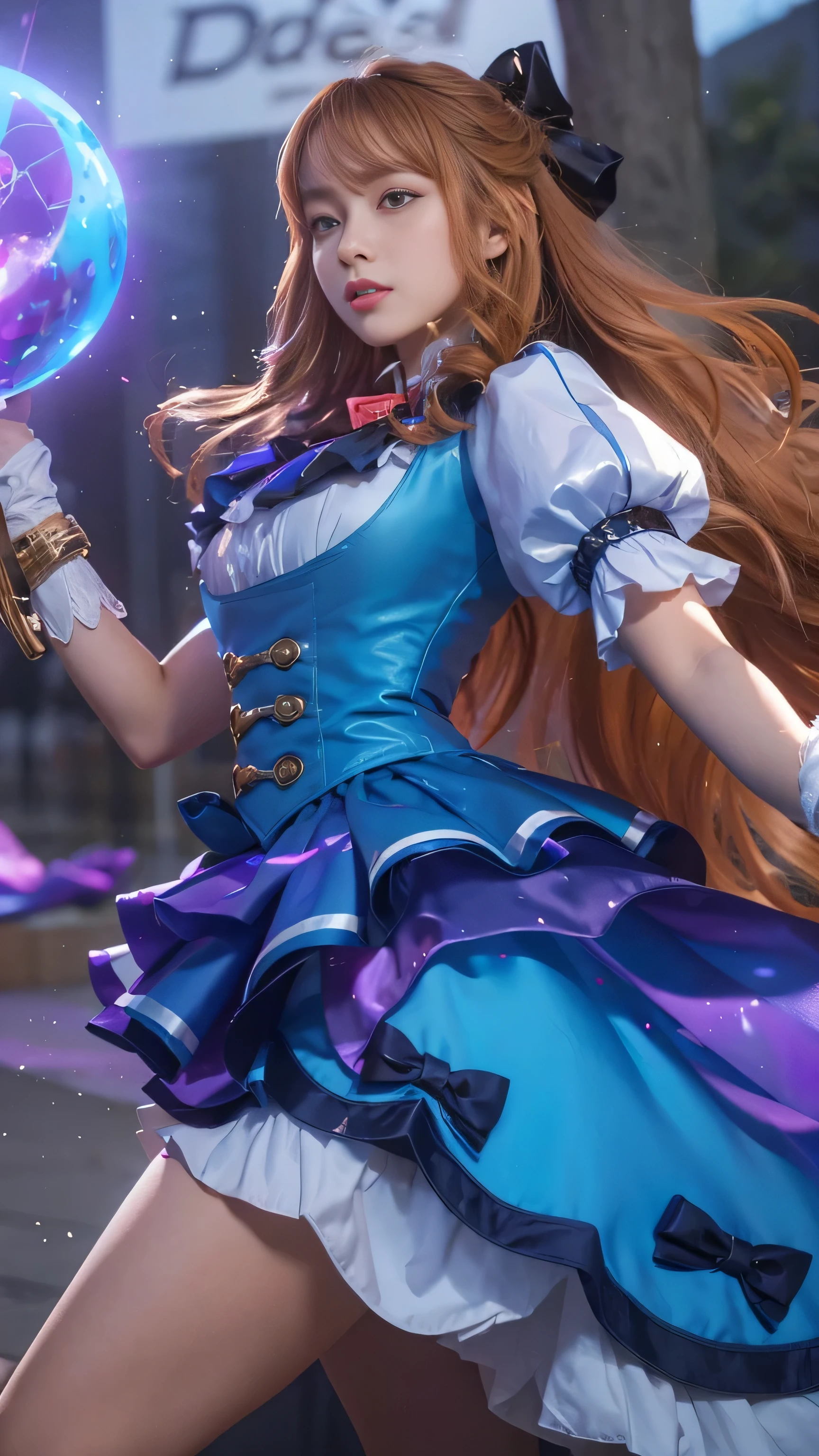 masterpiece, 8k, highly detailed, close-up of a woman in a dress holding a magic wand