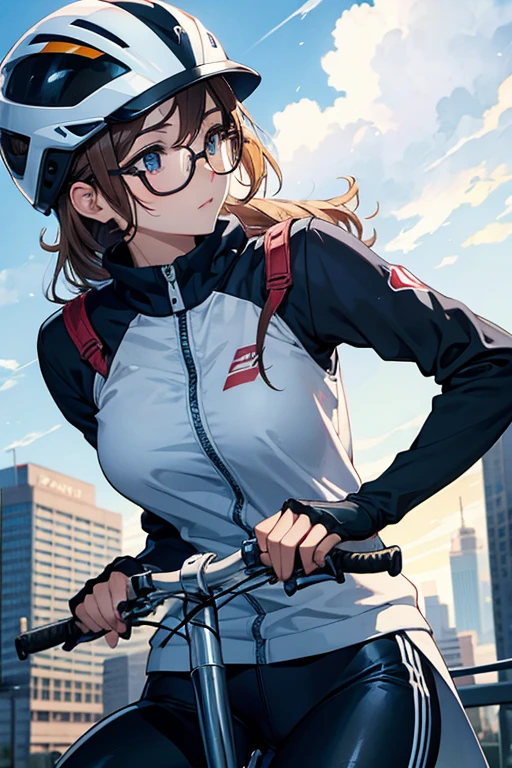Beauty、Glasses、Helmet、rides a bike