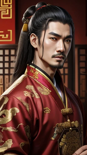 oriental、man in ancient chinese clothes、ancient chinese hairstyle man、three kingdom、multiple warlords、highest quality、masterpiece、Super high resolution、(photoreal:1.4)、Game Posters、inside the house、
