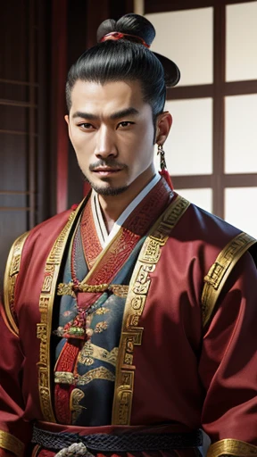 oriental、man in ancient chinese clothes、ancient chinese hairstyle man、three kingdom、multiple warlords、highest quality、masterpiece、Super high resolution、(photoreal:1.4)、Game Posters、inside the house、
