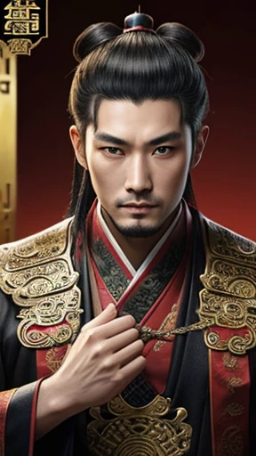 oriental、man in ancient chinese clothes、ancient chinese hairstyle man、three kingdom、multiple warlords、highest quality、masterpiece、Super high resolution、(photoreal:1.4)、Game Posters、inside the house、