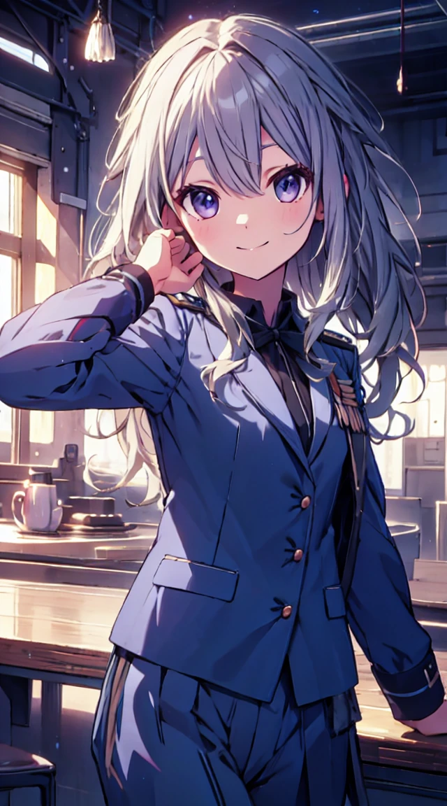best quality, ultra detailed, absurdres, HDR,1loli、Strike a pose with a cheerful smile、uniform