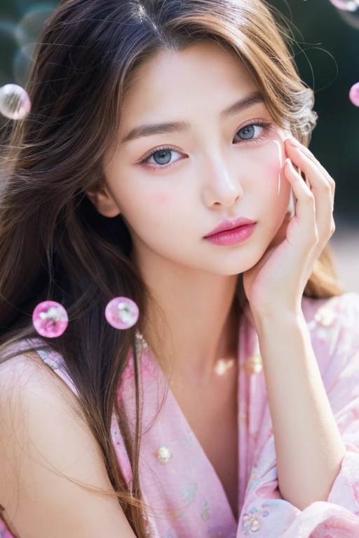 A beautiful woman in her 20s who is a fortune teller.。
(masterpiece)).This work is sweet、dreamy and fantastic atmosphere、
Soft pink watercolor、Lots of gorgeous marshmallow accents.
Spawn delicate, small animals,explore
(A world of pastel bubblegum)
Her sweet face is very detailed and realistic,elegantな顔立ち,The expression is sweet and delicate。it seems like
((Gigi Hadid)).Contains features,plump and curved lips,and wonderful。
very realistic eyes、HD and details。
Include lots of details、Like the stars,Milky Way」colorful bubbles。colorful petals、and lots of energy and emotion!
Stars and colorful bubblegum bubbles matter!
The background should be flashing dark pink。Lots of interesting pink details。
Including fantasy details、Enhanced details、rainbow。
colorful shining wind、And please pay particular attention to the pollen and her face.、Make sure every detail is beautiful and realistic.
The image must be dreamy and fantastic.
8K,Complex、elegant、very detailed、majestic、digital photography,Looks like a whole body