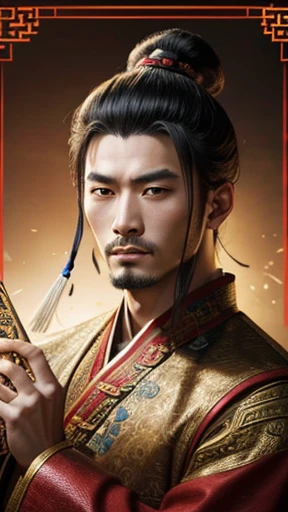 oriental、man in ancient chinese clothes、ancient chinese hairstyle man、three kingdom、multiple warlords、highest quality、masterpiece、Super high resolution、(photoreal:1.4)、Game Posters、inside the house、