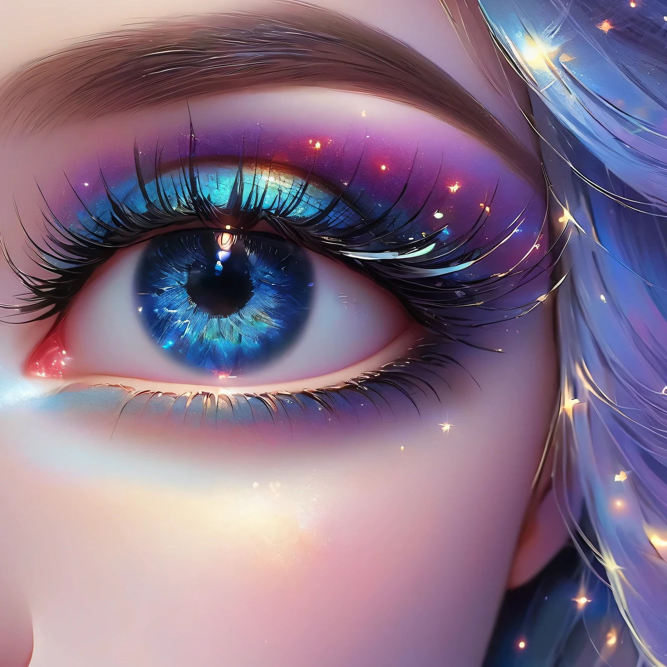 (A very, very beautiful big eye close-up),(Extremely long eyelashes),(Wearing beautiful makeup)