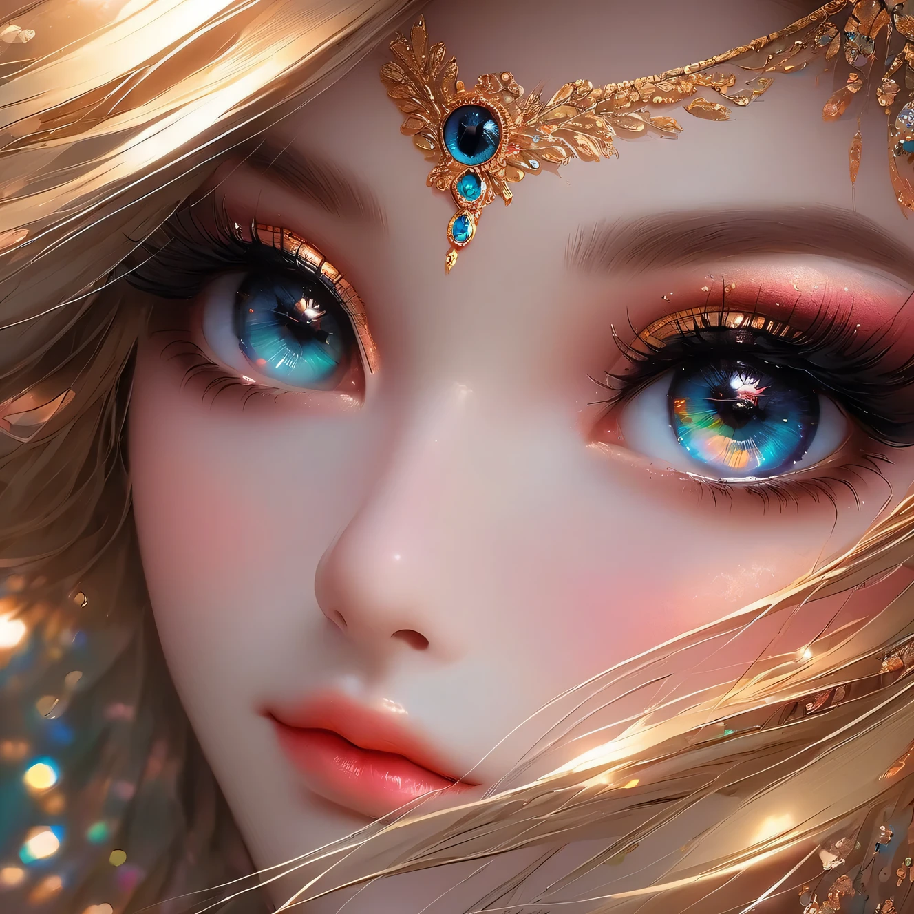 （A very, very beautiful big eye close-up），（Extremely long eyelashes），（Wearing beautiful makeup）