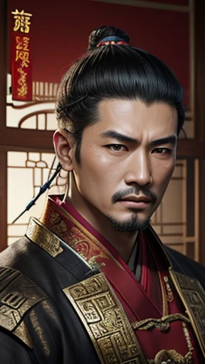oriental、man in ancient chinese clothes、ancient chinese hairstyle man、three kingdom、multiple warlords、highest quality、masterpiece、Super high resolution、(photoreal:1.4)、Game Posters、inside the house、