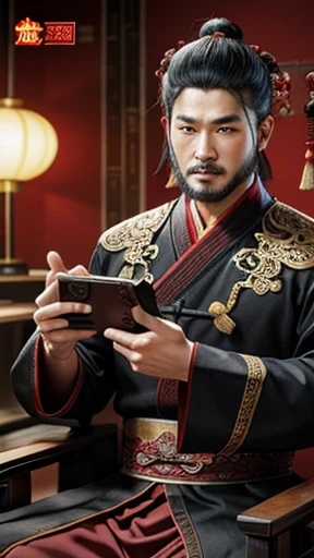 oriental、man in ancient chinese clothes、ancient chinese hairstyle man、three kingdom、multiple warlords、highest quality、masterpiece、Super high resolution、(photoreal:1.4)、Game Posters、inside the house、
