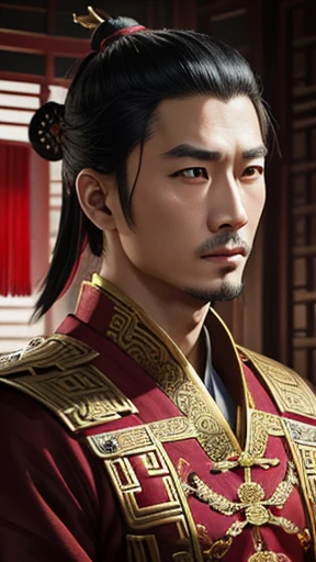 oriental、man in ancient chinese clothes、ancient chinese hairstyle man、three kingdom、multiple warlords、highest quality、masterpiece、Super high resolution、(photoreal:1.4)、Game Posters、inside the house、